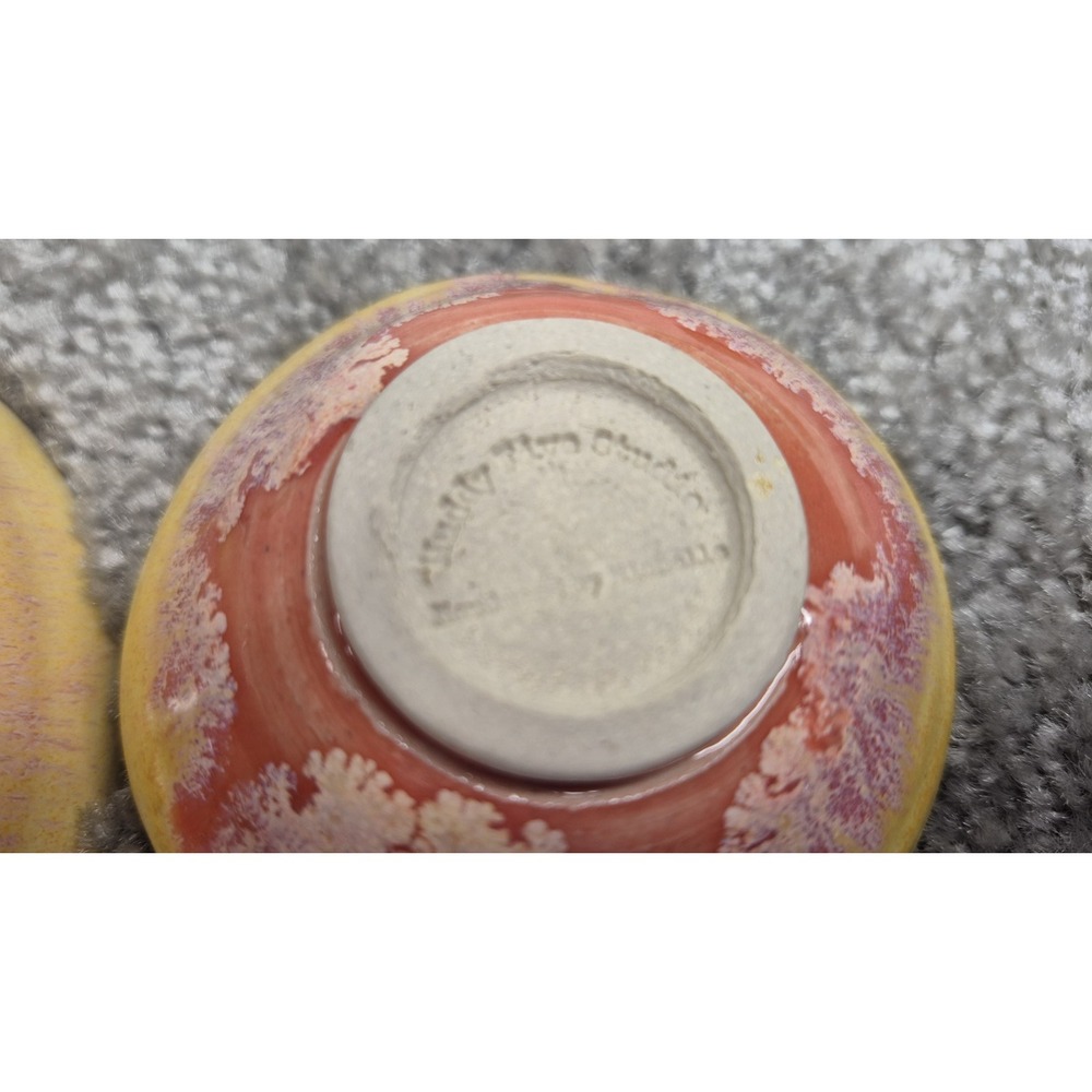 Muddy Five Studio Art Pottery Bowls Stoneware Yellow Blues‎ Pink Glazed Handmade - Picture 3 of 9